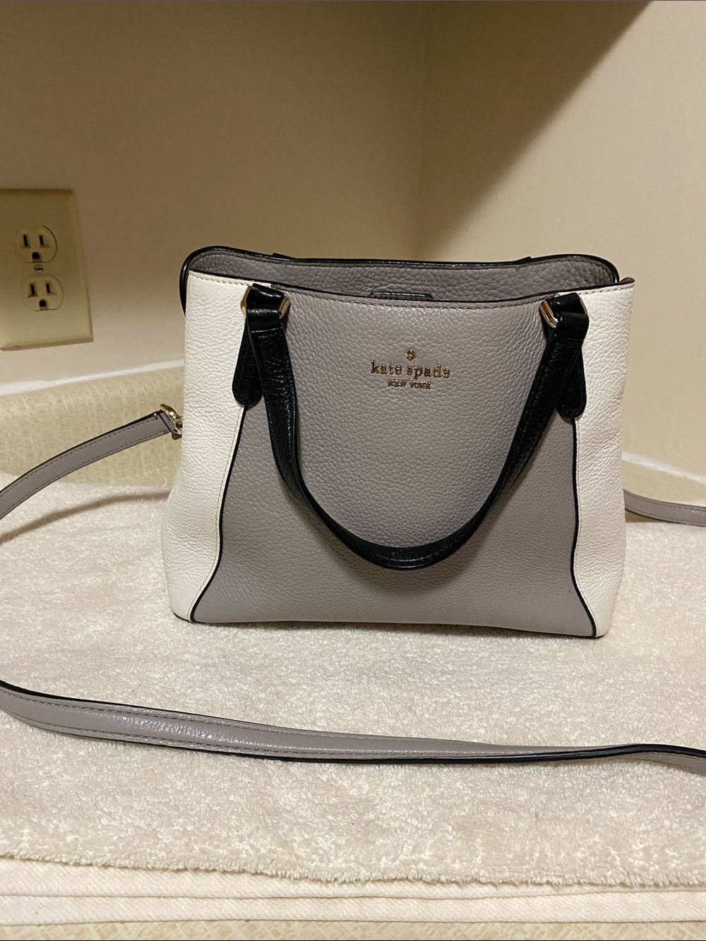 kate spade Two-Tone Gray, White & Black Leather Shoulder bag